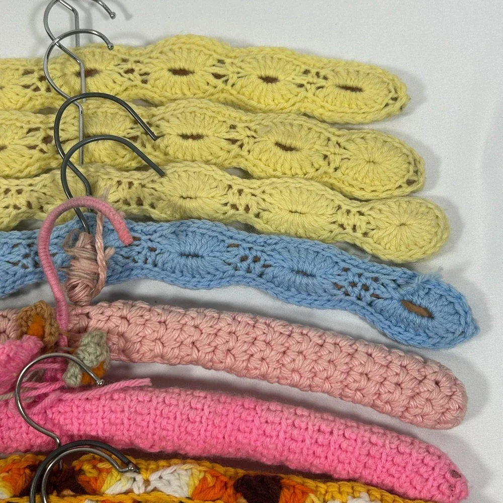 Vintage Handmade Crochet Clothes Hangers Yarn (9) Granny‎ Core Cottage Colorful
